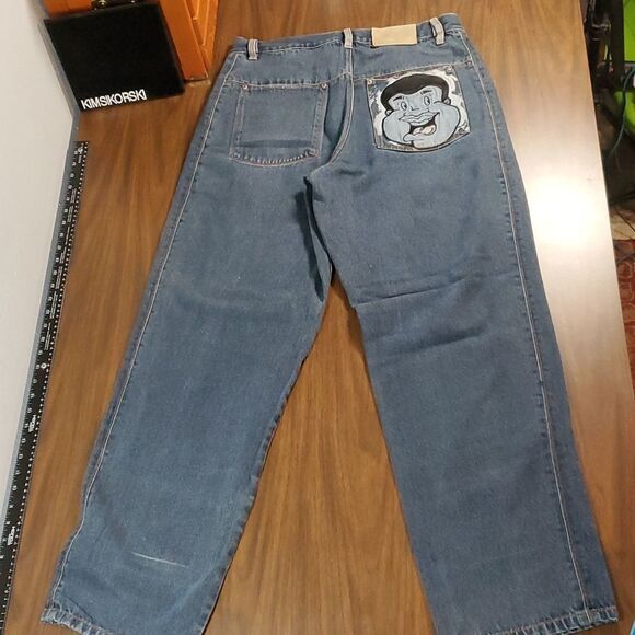 Platinum FUBU Fat Albert Denim Jeans Wide Leg Like Jnco Embroidered Pocket 34x34 - Picture 3 of 12